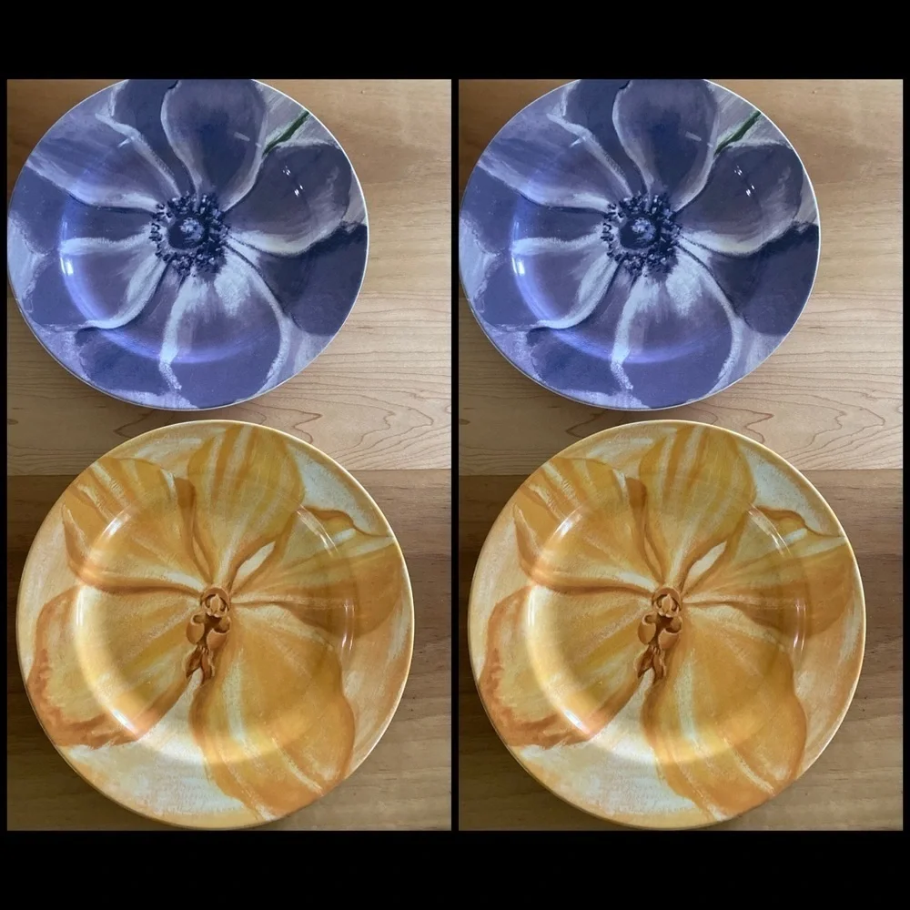 Pier1 Assiettes Watercolor Blooms Purple and Yellow Set Of 2 Ceramic 8”Plates